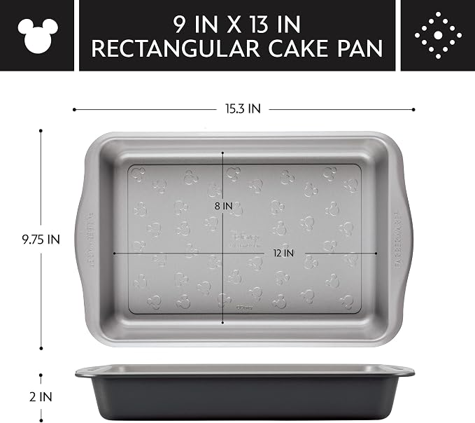 Farberware Disney Bake with Mickey Mouse Nonstick Baking Pan/Cake Pan, Rectangle, 9 Inch x 13 Inch Non Stick Bakeware Pan - Black