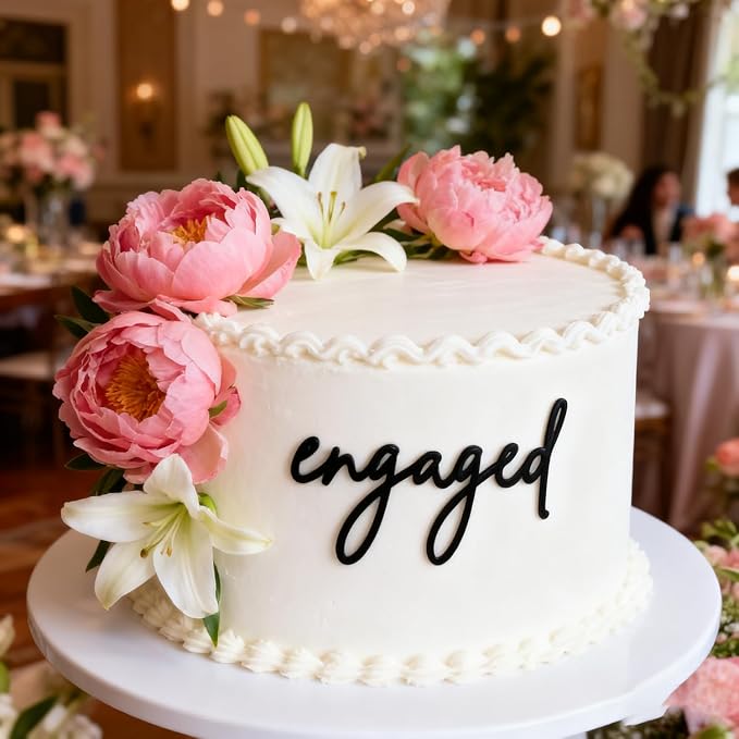 Black Acrylic Engaged Cake Topper, Wedding Engagement Party Cake Decoration, Bridal Shower Cake Sign Cake Charm Dessert Decor Bachelorette Party Decorations Supplies (Black1)