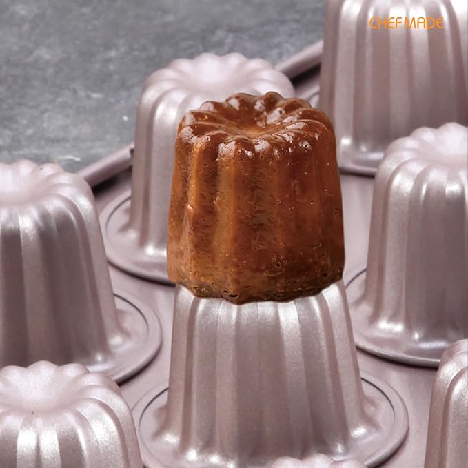 CHEFMADE Mini Canele Mold Cake Pan, 20-Cavity Non-Stick Mini Canele Muffin Bakeware Cupcake Pan for Oven Baking (Champagne Gold)