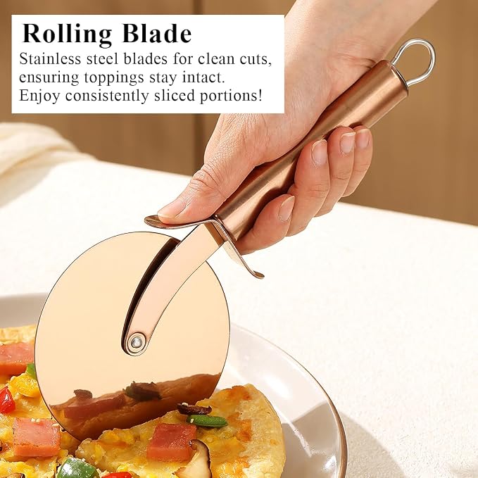 Berglander Pizza Wheel, Rose Gold Titanium Plating Stainless Steel Pizza Cutter, Super Sharp Pizza Slicer With Titanium Rose Gold Plating, Pastry Cutter, Easy to Clean And Stored