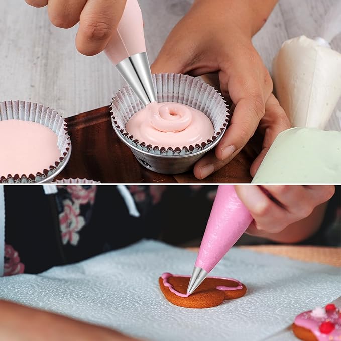 5PCS Large Piping Tips for Cake Decorating Round Hole Piping Tips Set Cupcake Frosting Nozzles Stainless Steel Professional Baking Decoration Tools for Cake Cookies Pastry Fondant Cream Bag Filler