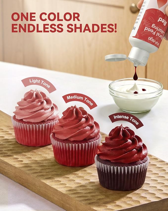 Dye-Free Food Coloring, Natural Food Coloring Gel No Artificial Dyes, Non-Toxic, Natural Food Dye for Icing, Frosting, Cake Decorating, 40 Milliliters - Red