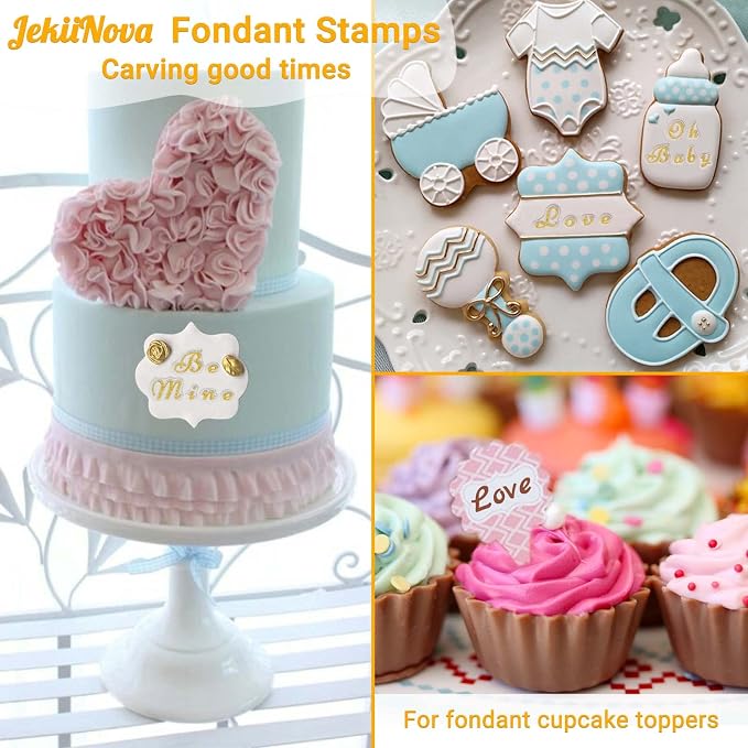 Alphabet Cake Stamps for Biscuit Fondant Cookie, 4PCS Pretty Food Grade Fondant Letter Stamp Uppercase Extra Spare Lowercase Numbers Words Reusable Cookie Stamp for Thanksgiving Christmas Party