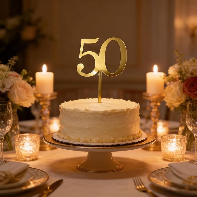 50th Birthday Cake Topper,Gold Mirror Acrylic Cheers to 50/Fifty Years Old,Number 50 Themed Party for Vow Renewal Wedding Anniversary Birthday Celebration Accessory Party Supplies Perfect Ideas