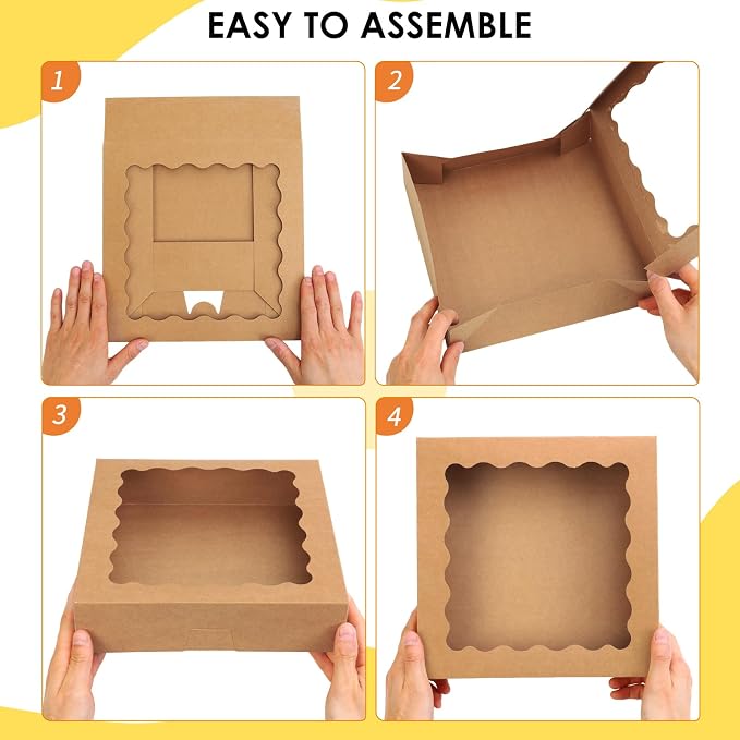 TOMNK 60pcs 10x10x2.5 Pie Boxes Auto-Popup Bakery Boxes with Window, Cookie Boxes for Pies, Treat Boxes Dessert Boxes for Pizza, Strawberries, Chocolate, Pastries, Muffins and Donuts