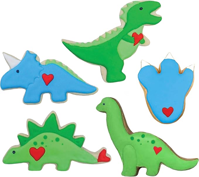 Ann Clark Dinosaur Cookie Cutters 5-Pc Set (Triceratops, Stegosaurus, T-Rex, Brontosaurus, Dino Footprint) Made in USA