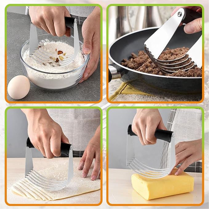 Manual Pastry Shortening Blender Cutter,Stainless Steel Dough Masher for Butter, Biscuit,Baking, Kneading,Dough, Flakier and Fluffier Pie Crusts, Almond - Hand Kitchen Tool kitchen gadgets