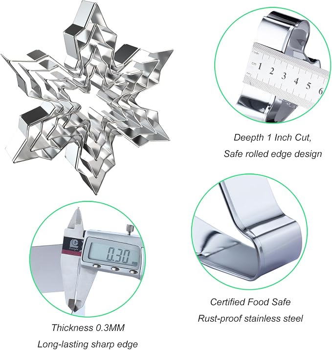 Snowflake Cookie Cutter Set - 5 inch, 4 inch, 3 inch, 2 inch - 4 Piece Christmas Winter Snowflake Cookie Cutters Shapes Molds - Stainless Steel