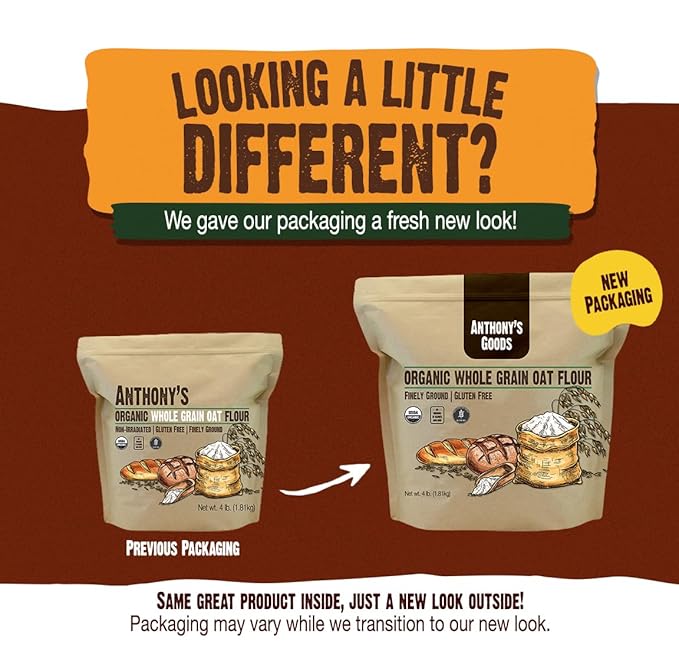 Anthony's Organic Whole Grain Oat Flour, 4 lb, Gluten Free, Non GMO, Non Irradiated, Finely Ground, Vegan