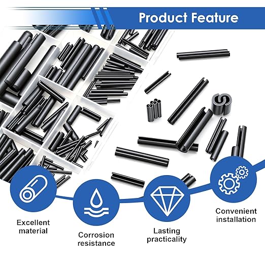 230Pcs Roll Pin Set SAE 1/16 5/64 3/32 1/8 5/32 3/16 7/32 1/4 5/16 3/8 Inch Roll Pins Assortment Kit for for Home Improvement Automotive Repair