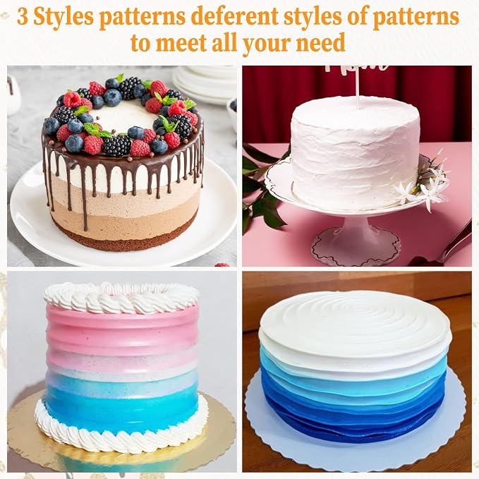 JJUNW 3 Pcs Stainless Steel Cake Scraper, 8.7 inch Double Sided Patterned Edge Stripe Edge Smoother Scraper, Metal Cake Scraper Cake Decorating Comb for Butter Mousse Cream Decoration