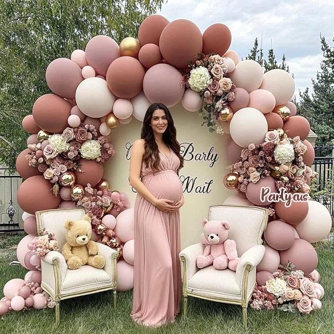 Dusty Rose Pink Balloon Arch Kit Double Stuffed Mauve Light Pink Matte Blush Nude Boho Balloon Garland for Baby Shower Birthday Bridal Wedding Flower Anniversary Party Decoration
