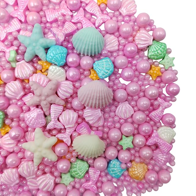 Homankit Mermaid Sprinkle Sweets Sprinkles for Baking Dessert Cupcake Cake Topper Starfish Shell Pearl Mermaid Candy Mix 3.53 Ounces