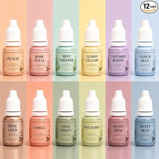 Confect Pastel Dreams Gel Food Coloring Set – 12 Highly Pigmented Colors for Buttercream, Cakes, Cookies, Macarons & Baking – 10mL Bottles