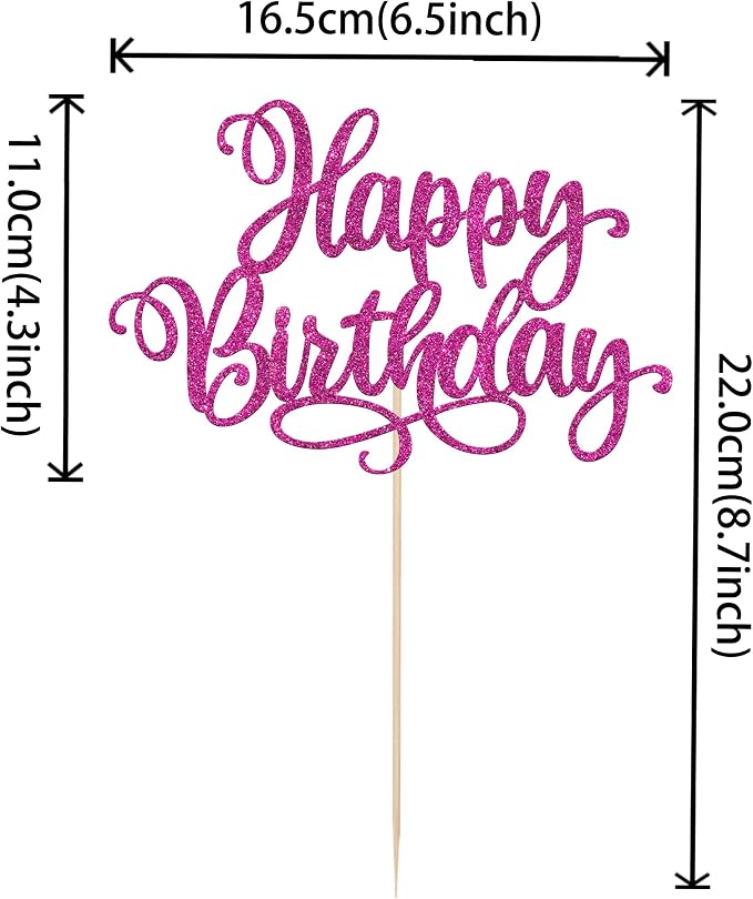 1 PCS Happy Birthday Cake Topper Glitter Happy Birthday Cake Pick for Celebrating Happy Anniversary Party Cake Decorations Supplies Rose Red