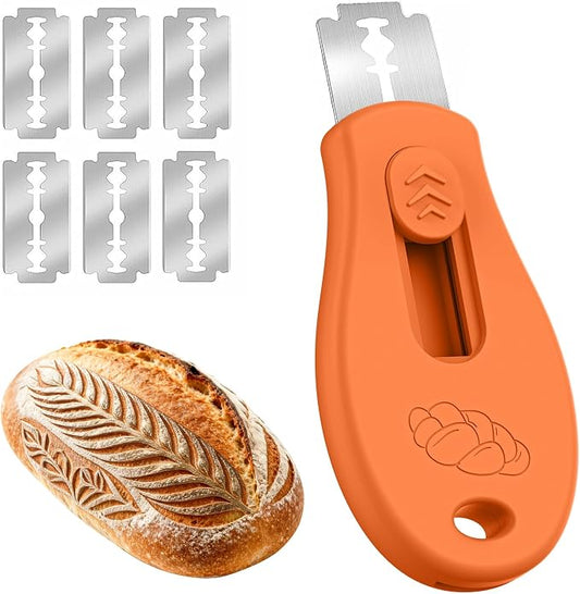 Bread Lame Sourdough Scoring Tool, Extractable & Magnetic Bread Scoring Tool, Scoring Knife for Bread Baking, Bread Razor for Homemade Bread, Sourdough Scorer Tool, Includes 5 Razor Blades-Orange