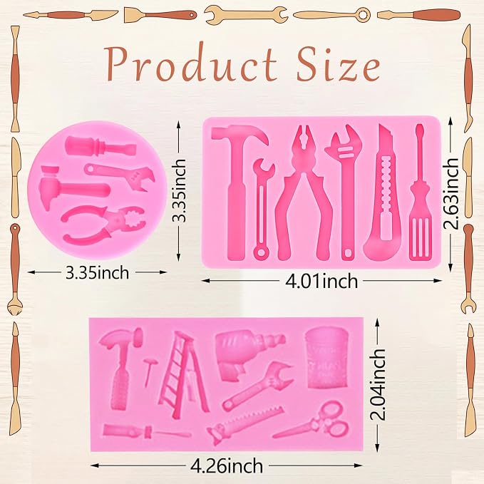 Hand Hardware Tools molds for chocolate, Fondant Molds, Mini Pliers Construction Tools Cake Decorating Silicone Molds (3 Pcs) for Cookies, Marzipan, Candy, Chewing Gum, Clay Resin, Soap