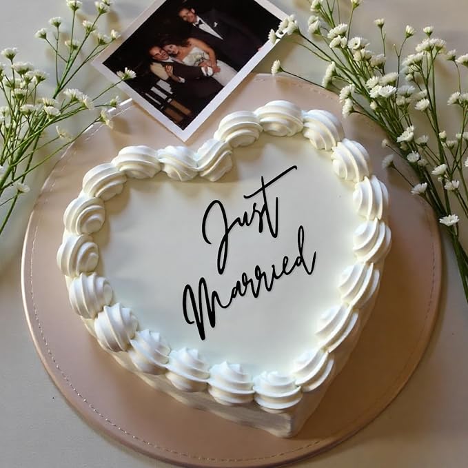 Just Married Cake Topper, Wedding Cake Toppers Engaged Cakes Topper for Bridal Shower Just Married Cakes Decor Bachelorette Party Decorations Black Gold Cupcake for DIY(Black)