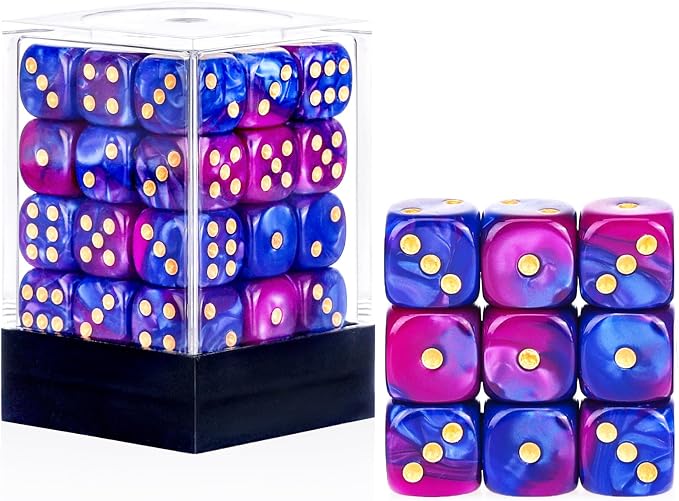 36 of Pack 12MM 6 Sided MINI Dice Set,Two Colours D6 Game Dice Set, 6 Sided Standard Dices for Yahtzee, Bunco,with Portable Plastic Box(Blue Purple)