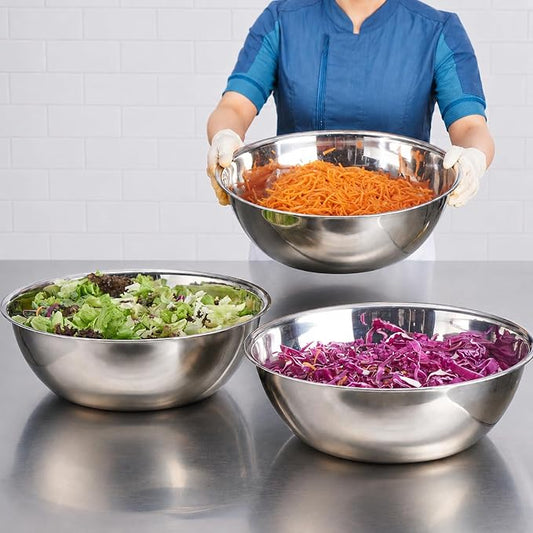 CURTA 3 Piece Large Stainless Steel Mixing Bowls Set, Extra Large Metal Mixing Bowls (7.8, 10, 13.1 QT), Heavy-Duty Nesting Salad Bowls with Flat Base for Bread Dough Kneading, Baking & Catering