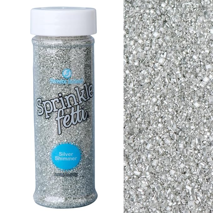 Sweets Indeed Silver Decorating Sugar – Metallic Silver Sanding Sugar Crystals for Baking & Decorating Cupcakes, Cookies, Cakes & Desserts – Wedding, Holiday & Party Topping – 5.11 ounces