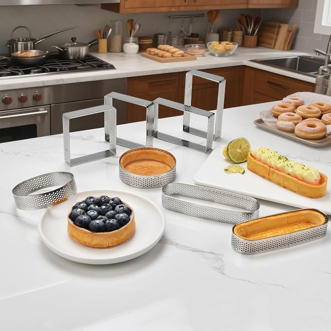 304 Stainless Steel Cake Ring, Multi Shaped Fruit Tarte Crust Square Rectangle Round Oval Shape Pastry Food Ring Nonstick DIY Baking Tools - 8pcs