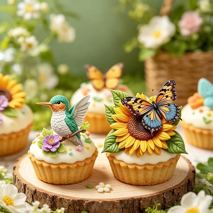 2Pcs Butterfly Sunflower Silicone Fondant Molds 3D Hummingbird Nature Candy Molds for Baking Dessert, Spring Cake Decorating, Cupcake Topper, Chocolate, Soap, Resin, Polymer Clay Crafting