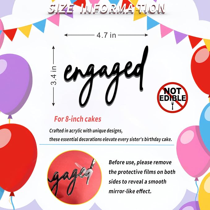 Acrylic Engaged Cake Topper – Vintage Heart Wedding Cake Decoration for Engagement Parties, Bridal Showers & Anniversaries (engaged A)