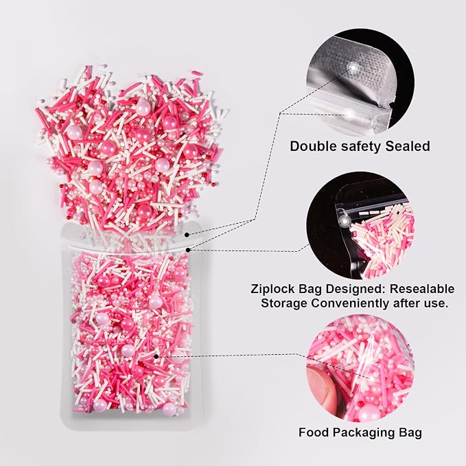 HUEBEATY 6-in-1 Pink Sprinkles for Cakes Cupcakes Decorating – 6.36oz/180g Edible Baby Shower, Strawberry, Princess & Valentine’s Day Sprinkles with Pink Pearls, Red Pink Mini Hearts, Jimmies & Nonpareils for Cookies, Ice Cream & Desserts Topping and B...