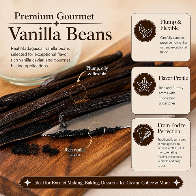 10 Organic Madagascar Whole Grade A Vanilla Pods for Vanilla Extract and Baking