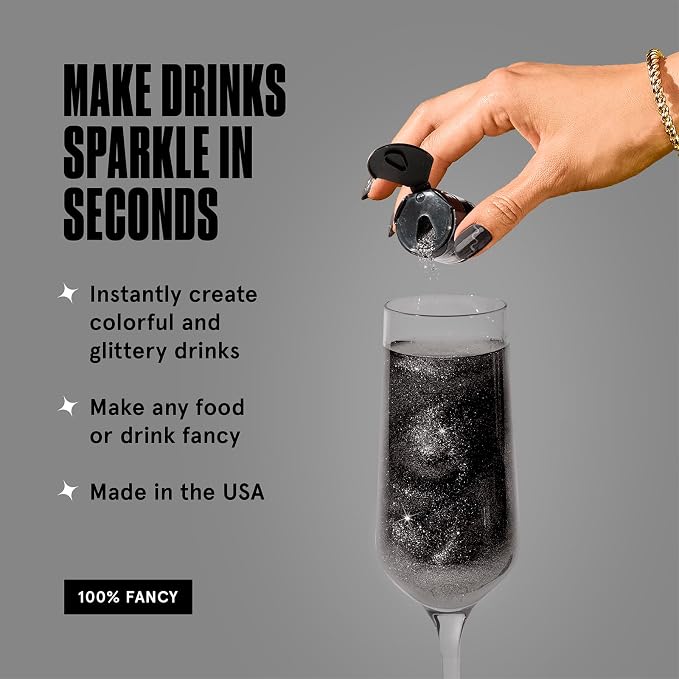 Fancy Sprinkles Onyx Black Edible Glitter | Luster Dust for Drinks, Cocktails & Cake Decorating | Vegan, Gluten Free, Non-GMO | Made in USA | 4gm