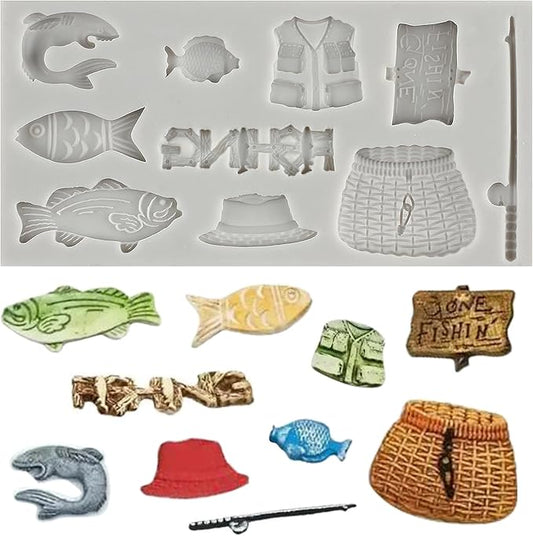 Fishing Tool Silicone Mold Small Fish Fondant Molds For Cake Decorating Cupcake Topper Candy Chocolate Gum Paste Polymer Clay