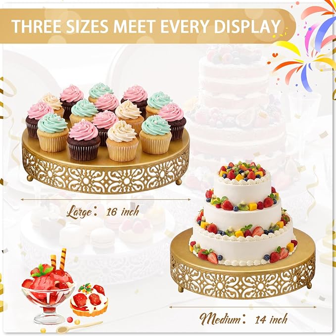 Wenqik 2 Pcs Gold Metal Cake Stand, 14" 16" Large Round Cupcake Stand Dessert Table Display Set Cake Holder for Wedding Birthday Party Bridal Shower Anniversary Table Decoration