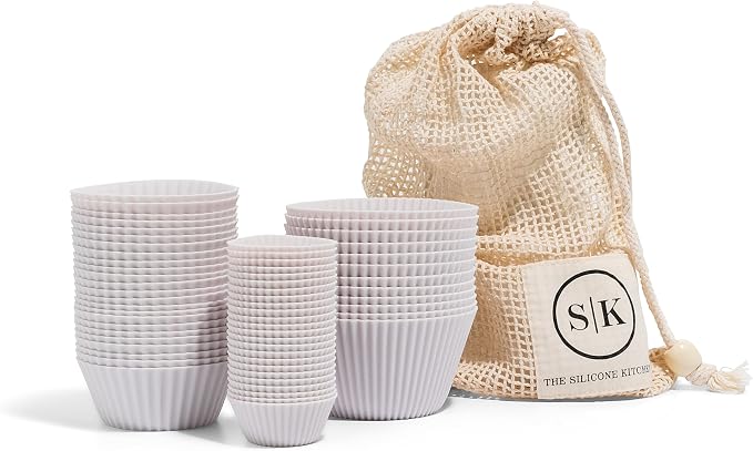 The Silicone Kitchen Reusable Silicone Baking Cups Gift Set Bundle, 24 Regular, 12 Jumbo, 24 Mini, White
