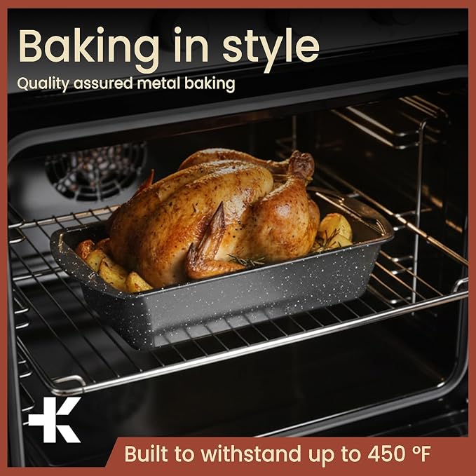 Nonstick Loaf Pan Set Pack of 1, Carbon Steel 11" Large Baking Bread Pan, Oven Safe Up to 450°F, PFOA, PFOS, PTFE Free, Space Saving Stackable Design, Stain Resistant, Dishwasher Friendly, Gray Marble