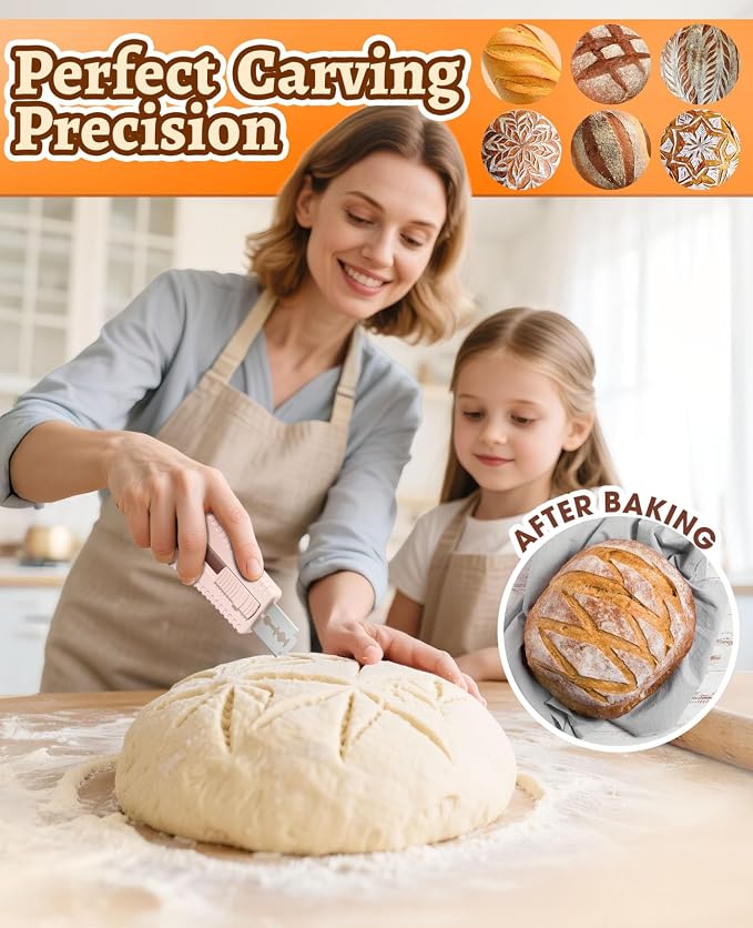 Bread Lame Extractable & Magnetic Dough Scoring Tool with Protective Cover - Easy-to-Use Bread Cutter for Artisan Sourdough, Pizza Dough, and More - Scoring Patterns Booklet & 5 Razor Blades
