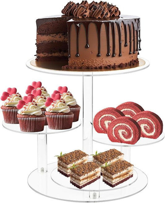 CECOLIC Acrylic Tiered Cake and Cupcake Stand, 4 Tier Dessert Pastry Display Tower Stand for Wedding, Birthday Bar, Graduation, Baby Shower, Afternoon Tea Party Décor