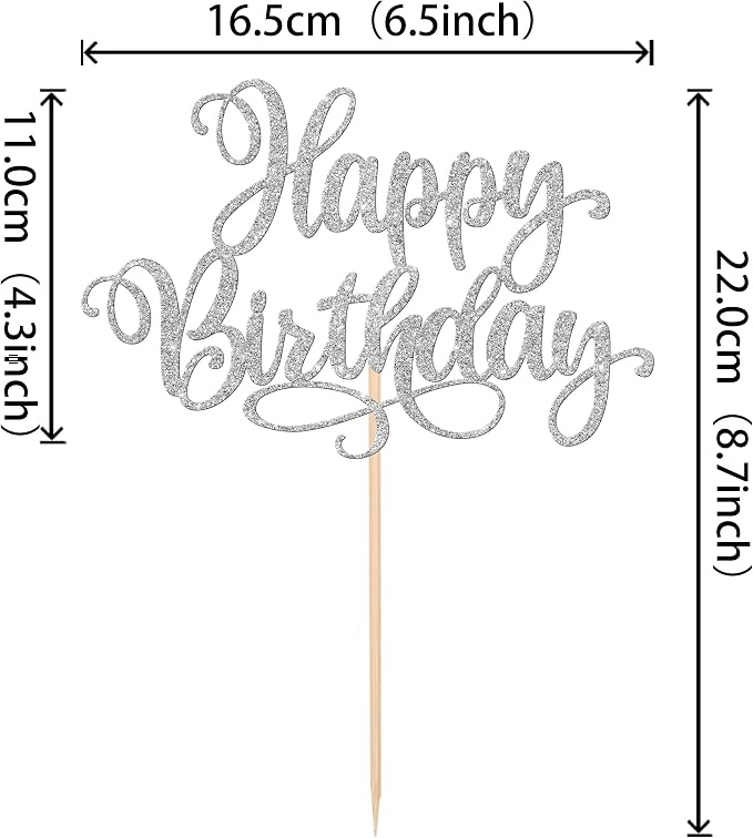 ZHUOWEISM 1 PCS Happy Birthday Cake Topper Glitter Happy Birthday Cake Pick for Celebrating Happy Birthday Anniversary Party Cake Decorations Supplies Silver