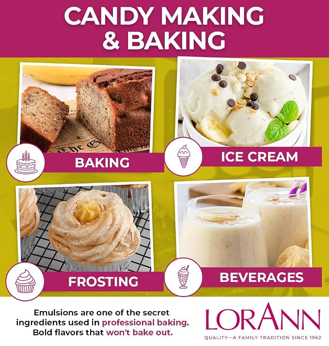 Lorann Oils Banana Bakery Emulsion: Ideal for Boosting Fruit Tones in Cakes, Cookies & Desserts, Gluten-Free, Keto-Friendly, Banana Extract Substitute Essential for Your Kitchen