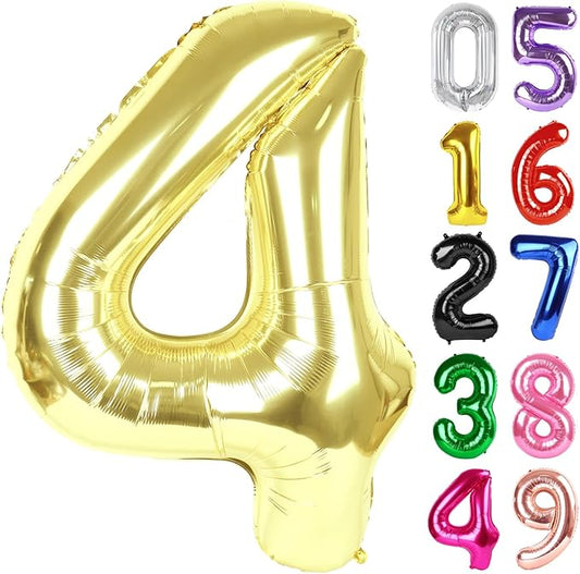 Light Gold Number 4 Balloon 40 Inch, 4th Birthday Party Decorations for Children, Giant 4 Foil Balloon for Party Supplies