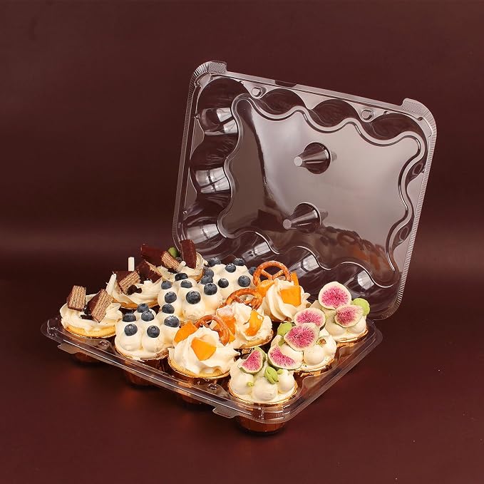 24 Count Cupcake Containers with Tall Dome Lids, 10 Pack Clear Plastic Stackable Cupcake Boxes, Detachable Covers for Frosted Cupcakes, Standard Size Cupcake Carrier for Parties, Bake Sales, Events
