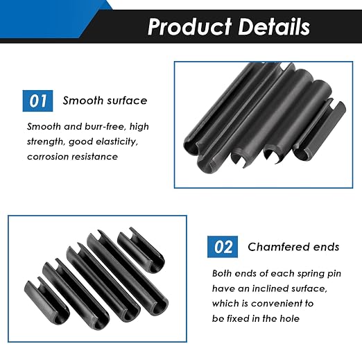 440Pcs Roll Pin Assortment Kit - Slotted Spring Pins Steel Split Expansion Pin 13 Sizes M1.5 M2 M2.5 M3 M4 M5 M6 for Home Improvement Automotive Repair
