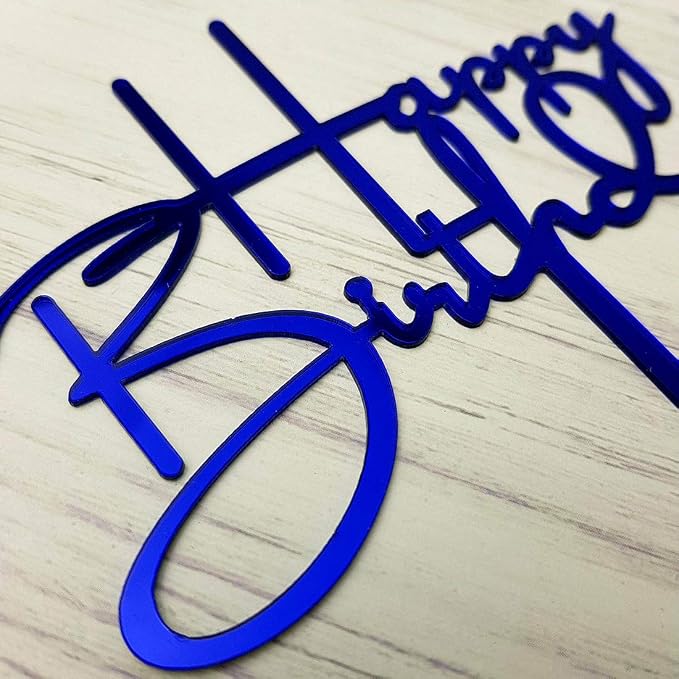 Happy Birthday Cake Topper for Birthday Party Decorations, Mirror Blue Acrylic