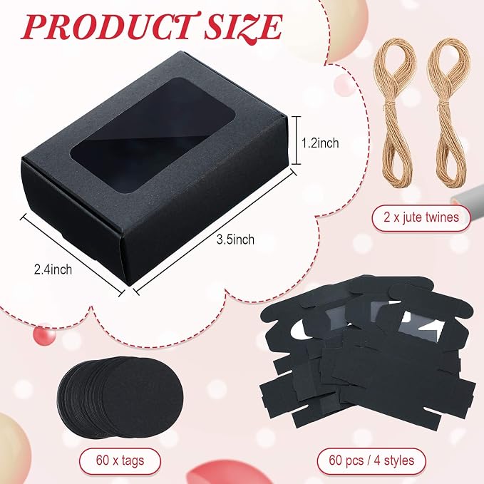 Yexiya 60 Pcs Homemade Soap Boxes 3.55 x 2.4 x 1.2 Inch Kraft Soap Box with Window Mini Gift Packaging Supplies for Homemade Bakery Candy Cookies Party Favor(Black)