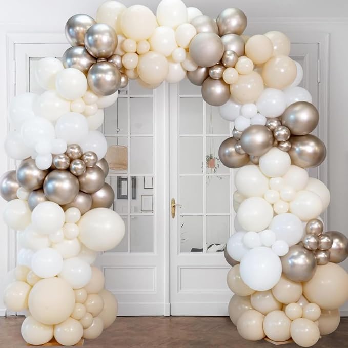 Voircoloria 90pack White Sand Balloons Different Size 18/12/10/5 Inch Sand White Balloon Garland Arch Kit for Wedding, Bridal, Baby Shower, Birthday, Graduation, Anniversary, Bachelorette Decorations
