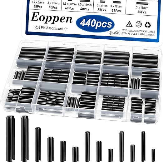 440Pcs Roll Pin Assortment Kit - Slotted Spring Pins Steel Split Expansion Pin 13 Sizes M1.5 M2 M2.5 M3 M4 M5 M6 for Home Improvement Automotive Repair