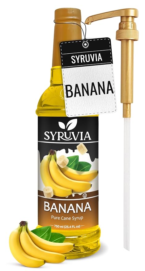 Syruvia Banana Syrup, Flavored Syrup for Coffee, Fruit Drinks, Lemonades, and Desserts – 25.4 fl oz - with Pump