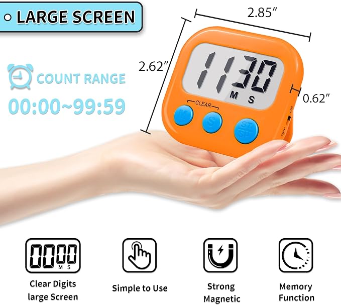 Timer for Kids Teachers Supplies Digital Kitchen Timers for Cooking Large Magnetic Classroom Timer 4Pack-Orange Green