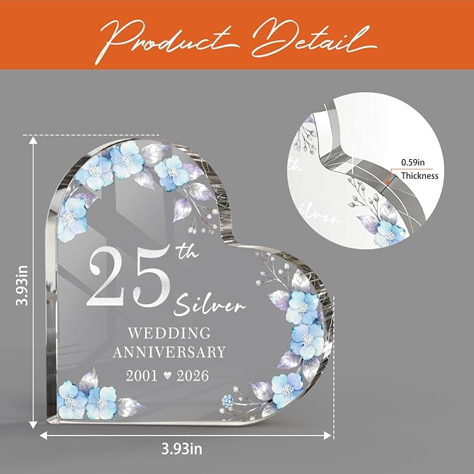25th Anniversary Cake Topper Acrylic,25 th Anniversary Decorations & Keepsake Gift for Couples（25th Anniversary-Floral Wreath）