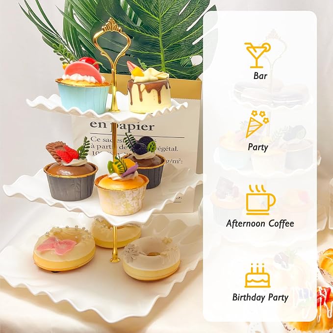 5 Pcs Cupcake Stand Set-Dessert Table Display Set with 2xlarge 3-Tier Cupcake Stands + 3X Appetizer Trays Perfect (Wave)